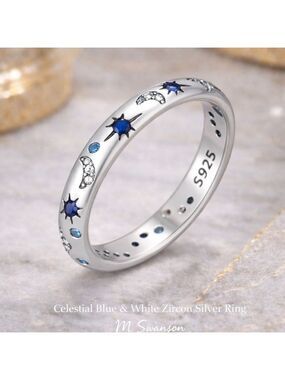 NEW Celestial 925 Sterling Silver Ring Moons Stars Zircon Sizes 6 7 9